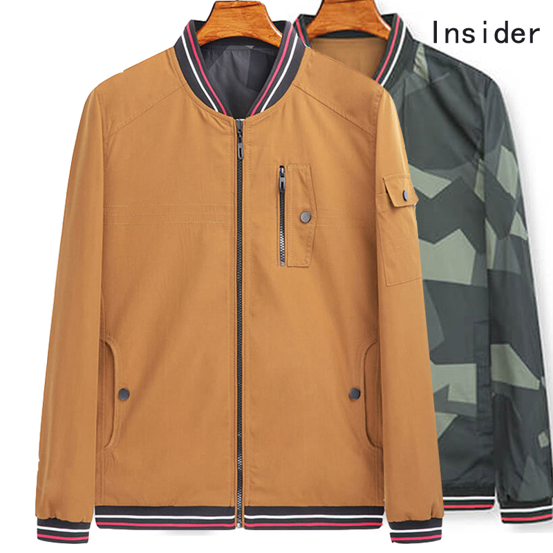 

Jackets Mens Pilot Bomber Jacket Male Fashion Baseball Hip Hop Streetwear Coats Slim Fit Coat Double side wear Clothing, Khaki