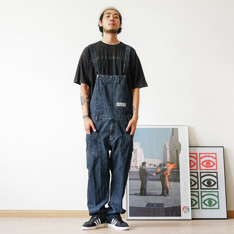 

Safari Style Denim Overalls Men' Functional Multi-Pocke Bib Trousers Work Cargo Pants Men Baggy Bib Jeans, Light blue