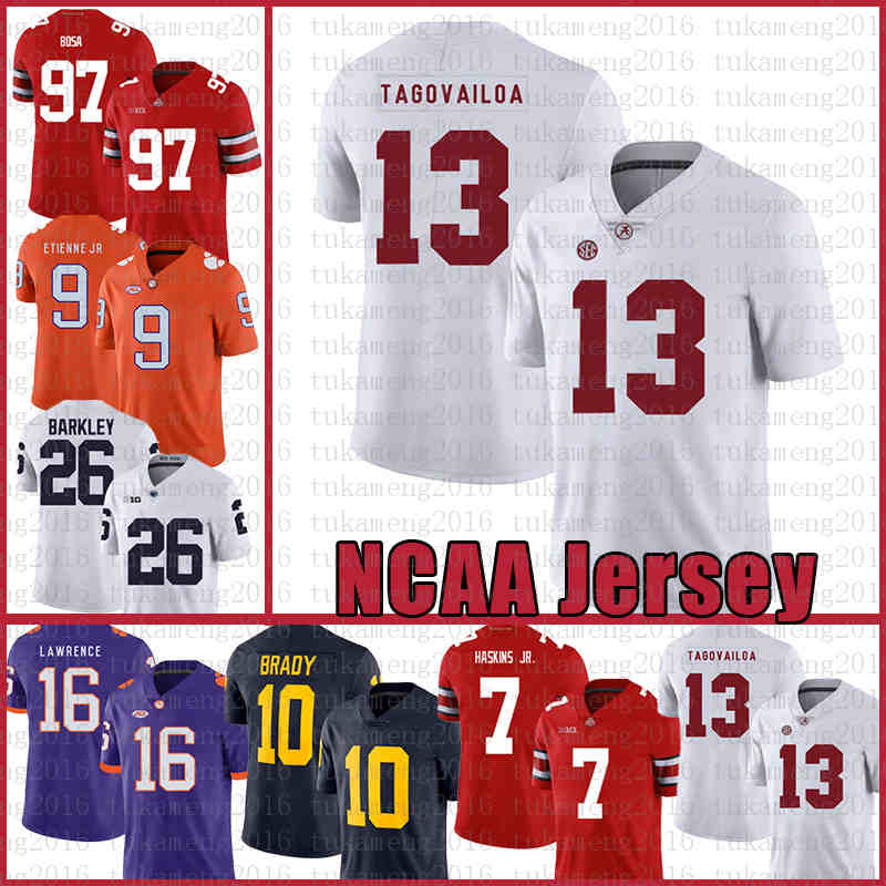

Alabama Crimson Tide 13 Tua Tagovailoa American football Jersey 10 Tom Brady 26 Saquon Barkley 97 Nick Bosa Jerseys men's red CRES, Ncaa (yeshu)
