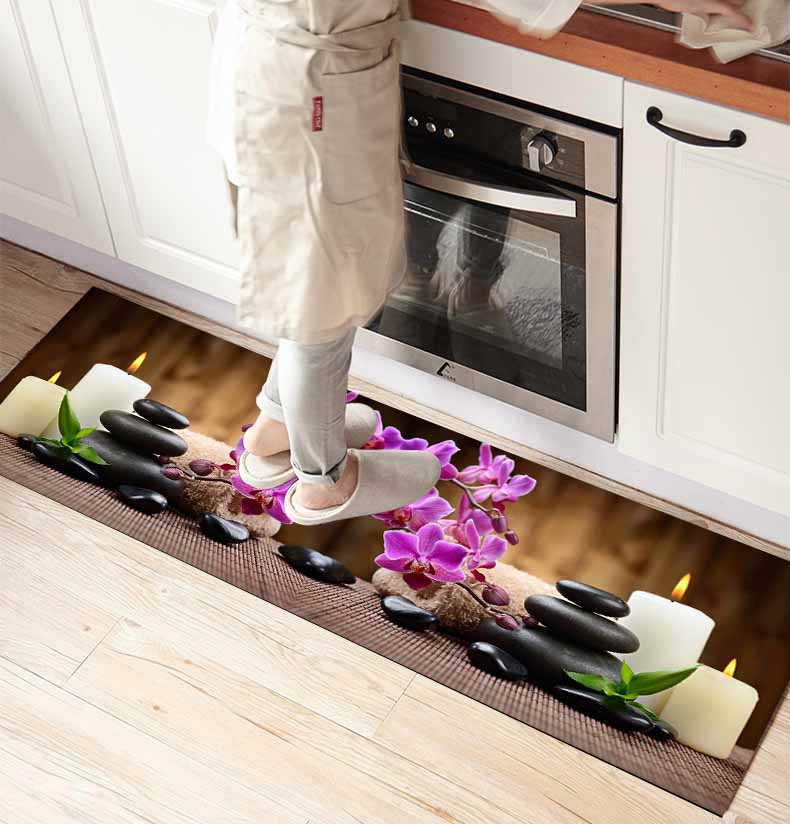 

Else Spa Stones Flowers Floral Candles 3d Print Non Slip Microfiber kitchen counter Modern Decorative Washable Area Rug Mat, As pic