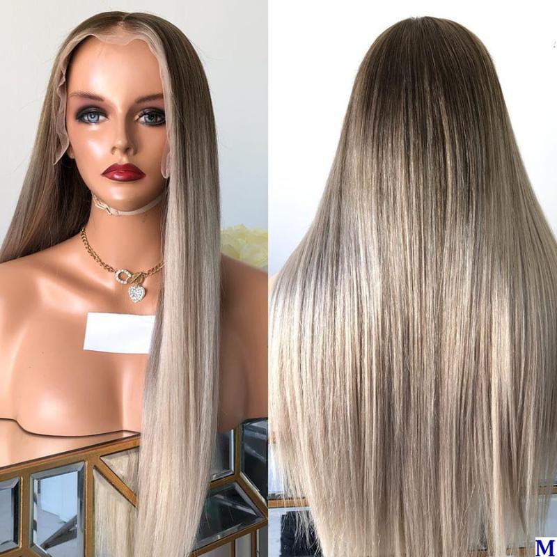 

Ombre Dark Brown/Wheat Blonde Transparent Lace Front Wigs with Baby Hair 180Density Long Silky Straight Full Lace Human Hair Wig, 13x3 lace front wig