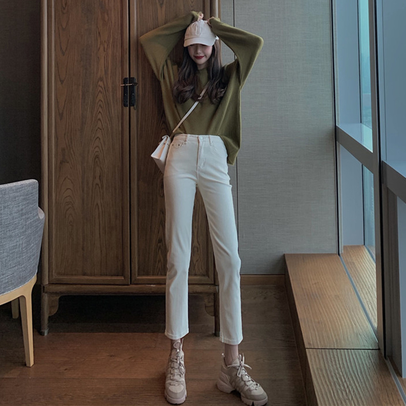 

Mazefeng Spring 2020 New White Jeans for Women High Waist Jeans Female Straight Women Ankle-Length Pants White Black