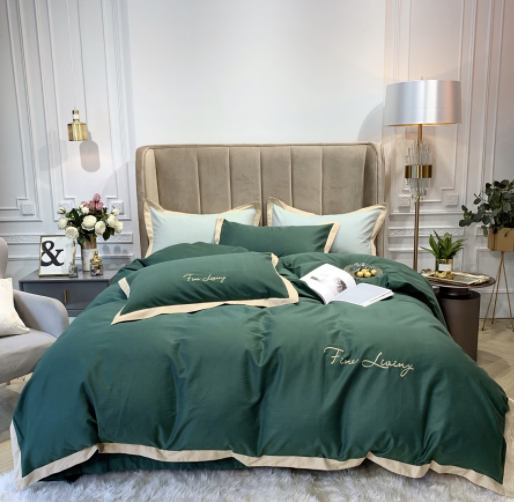

Simple and light 60 pieces of long-staple cotton embroidery brushed four-piece solid color villa model room bedding