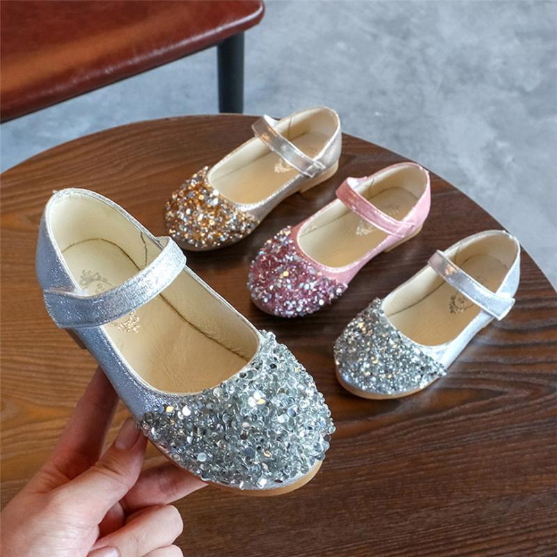 

Kids Shoes For Girl Fashion Toddler Infant Girls Crystal Leather Single Shoes Sweet Party Princess Bling Soft Sole Shoe, Pink