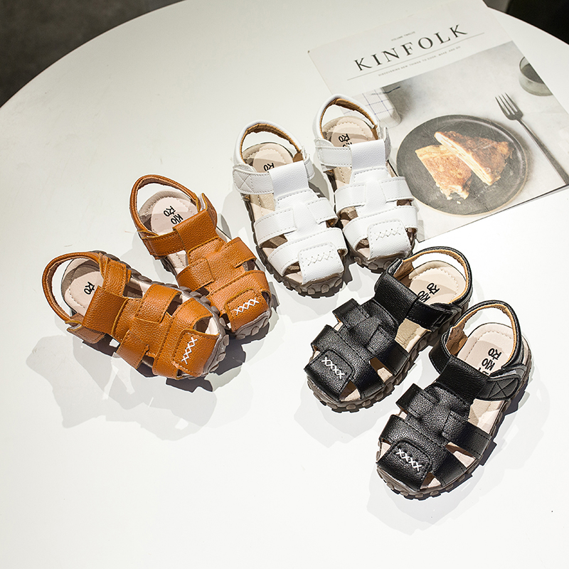 

New Summer Children Beach Boys Sandals Kids Shoes Closed Toe Arch Support Sport Sandals for Boys B001, Black