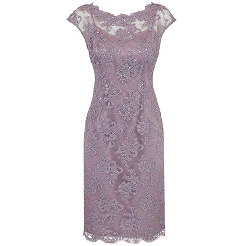 

2019 Knee length Mother of the Bride Dresses Plus Size Real Pictures Lace Appliques Jewel Neck Cap Sleeves Formal Evening Gowns Custom Made