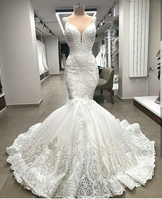 

High End Unique Lace Mermaid Wedding Dresses Appliques Dubai Beaded Bridal Gowns Custom Made Robe De Mariee, Khaki