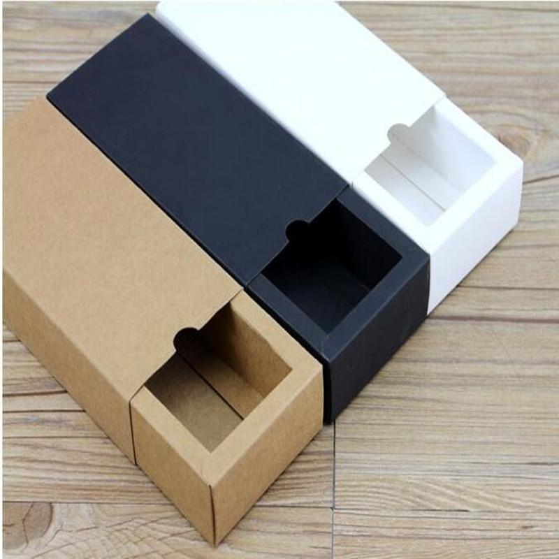 

20PCS/Lot White/Black/Kraft Gift box Retail Black Kraft Paper Drawer Box, blank Gift Cardboard boxes Carton box