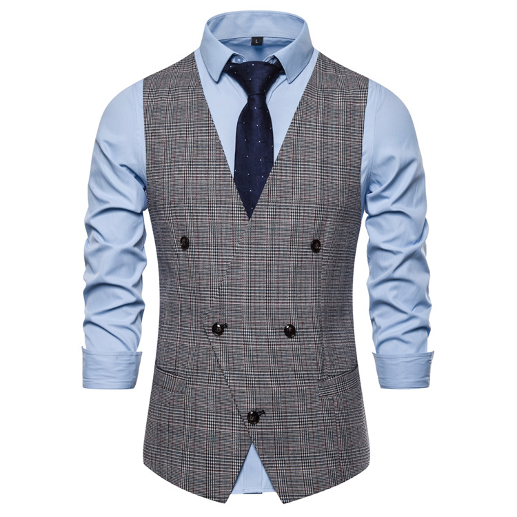 

Men's brand new creative business casual men's style single breasted plaid business vest groomsman vest waistcoat men, Dark grey