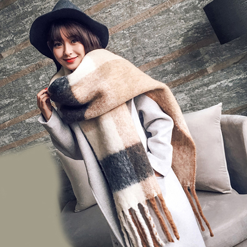 

Winter Thick Warm Scarf New Autumn Women Patchwork Cashmere Scarves With Tassel Wide Lattices Long Shawl Wrap Tippet