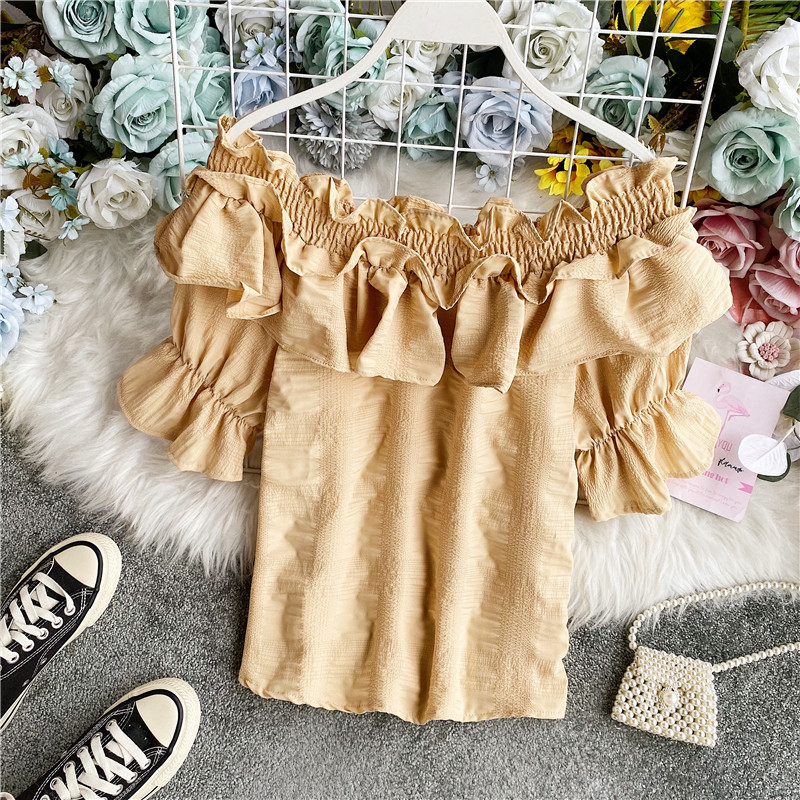 

2020 new fashion women's clothing Slash neck Flare Sleeve women blouses women shirts, White