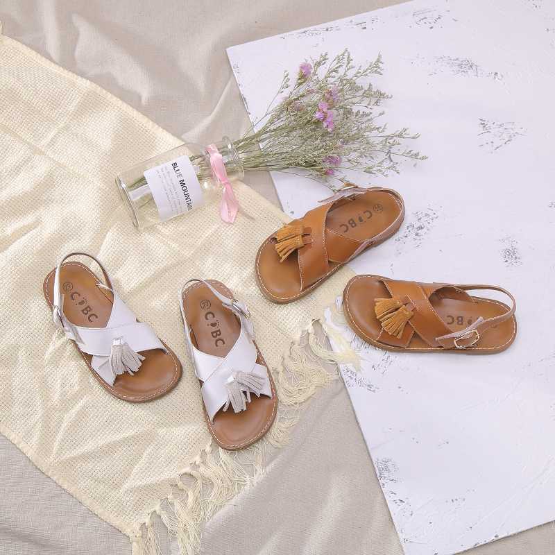 

Children Girls Beach Shoes 2020 New Roman sandals kids girl School Sandals flat sole Leakage Toe with Tassel SGF070, Sgf070brown