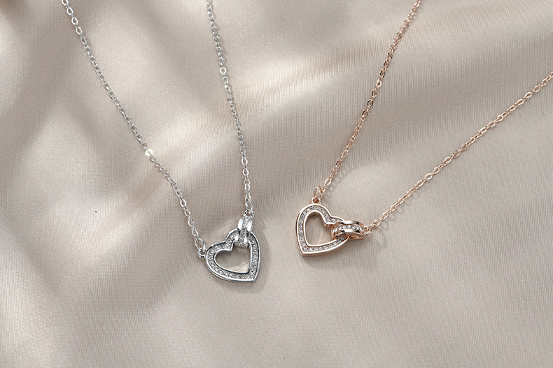 

2019 new style design luxury double LOVE necklace copper accessories romantic LOVE necklace for women jewelry gifts, Silver