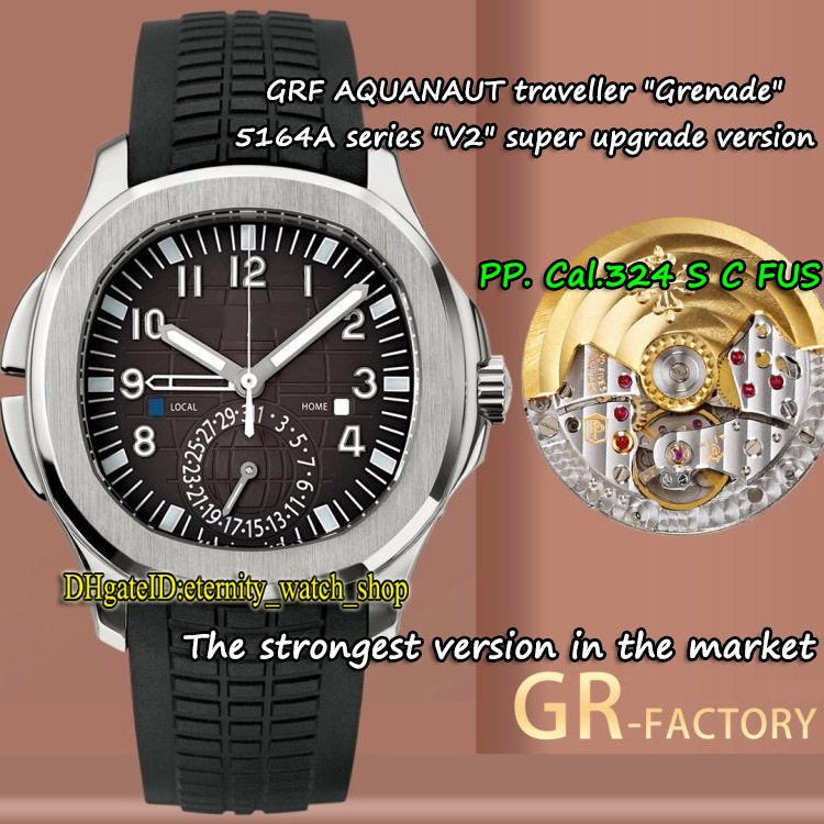 

V2 Upgrade-version GRF AQUANAUT Dual Time Zone Th 10.2mm 5164A-001 Cal.324 S C FUS Automatic 5164 Mens Watch Gray-Dial Rubber Sport-Watches, Box