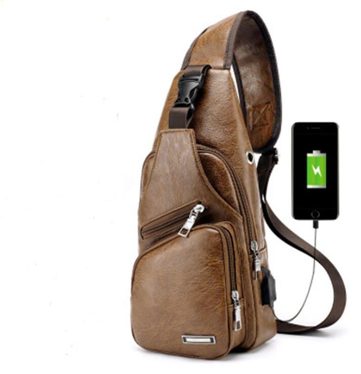 

Men's USB charging Chest Bag Crossbody Bags Designer Messenger Shoulder Bags Diagonal Chest Pack USB Travel Backbag With Headphone Hole, Customize