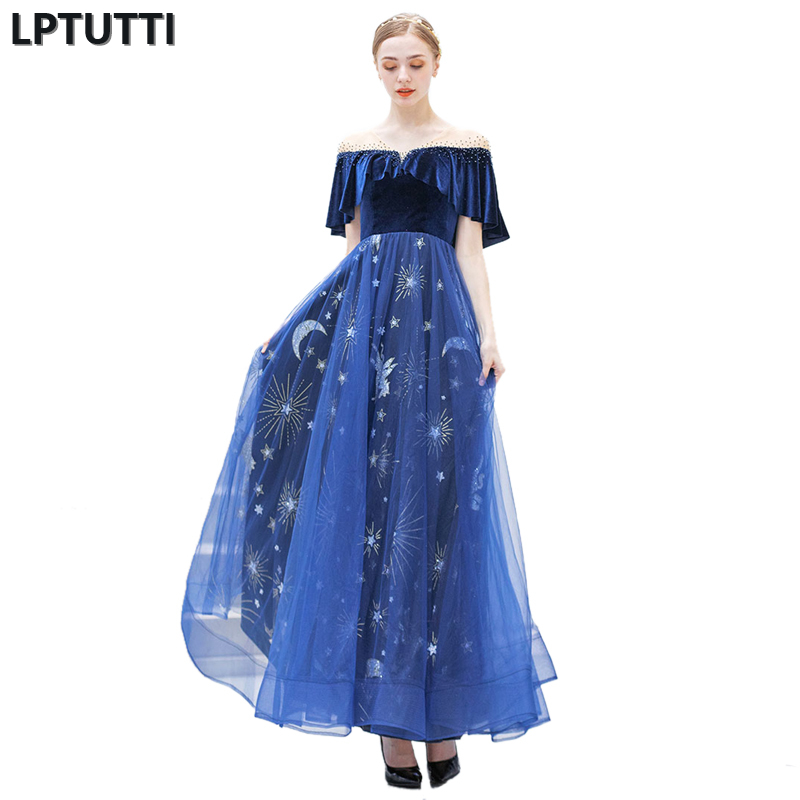 

LPTUTTI Crystal Sequin New For Women Elegant Date Ceremony Party Prom Gown Formal Gala Events Luxury Long Evening Dresses, Navy blue