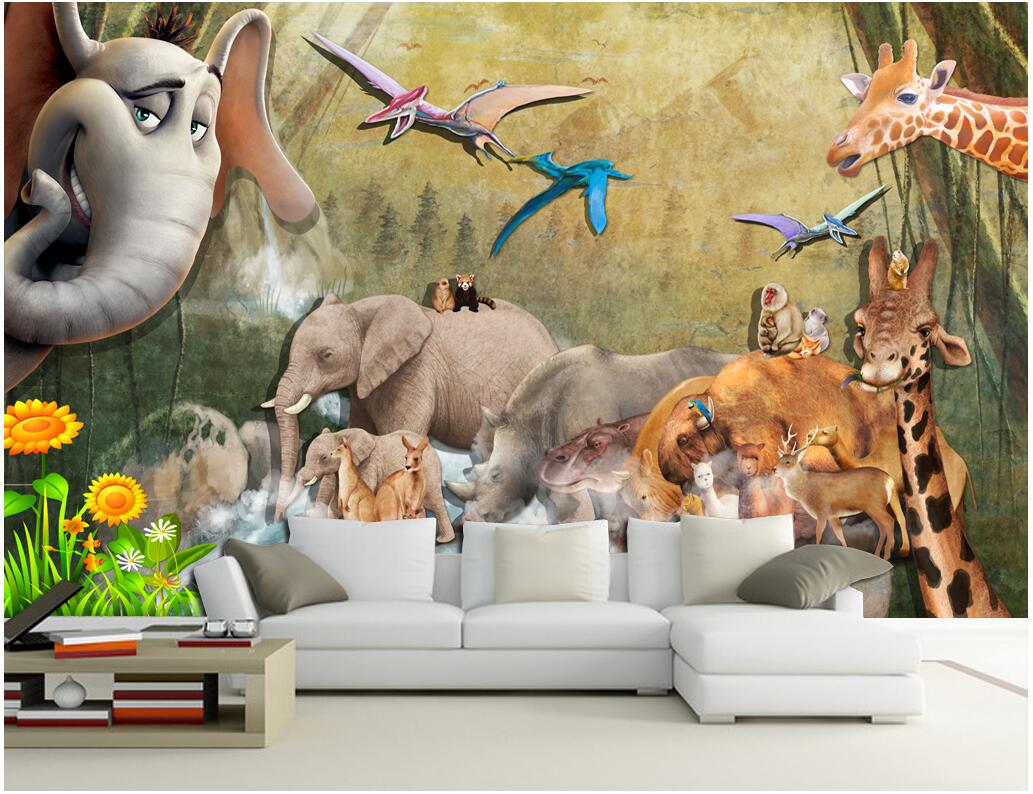 

WDBHG custom photo mural 3d wallpaper Retro animal elephant giraffe painting home decor 3d wall murals wallpaper for walls 3 d living room, Non-woven wallpaper
