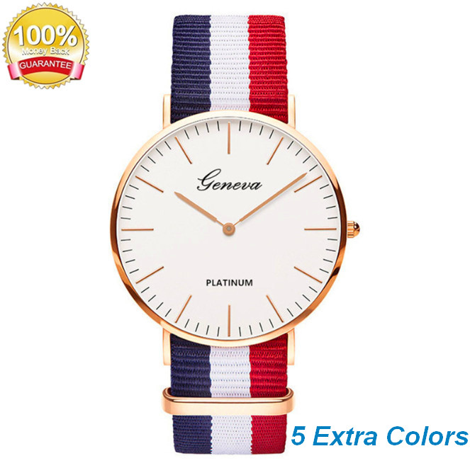 

Fashion Geneva Watches Women Men Multicolor Stripe Nylon Fabric wristwatches fashoin watch relogio masculino clock acc010, Below selection