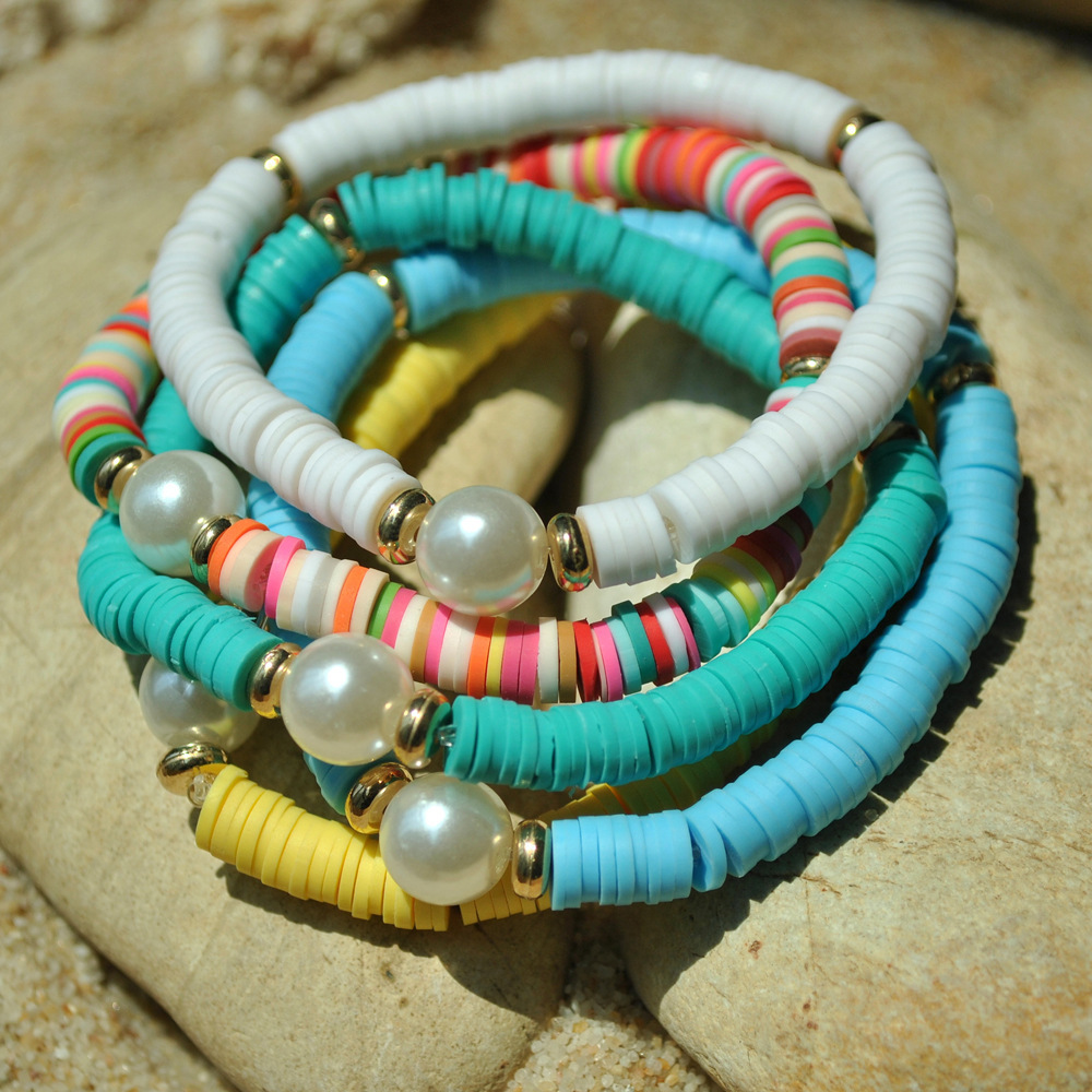 

Bohemia Beach wind bracelet female colorful soft pottery sliced pearl elastic rope bracelet bracelet female