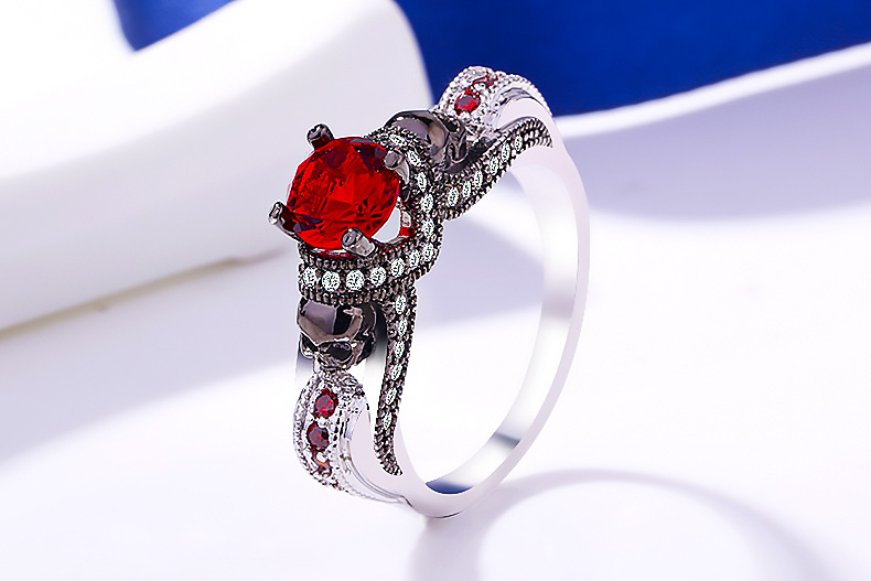 

Women's Skull Ring Pink Red Black Purple Blue Green CZ Stone Punk style Men Party Ring Birthstone skull men's jewelry Rings