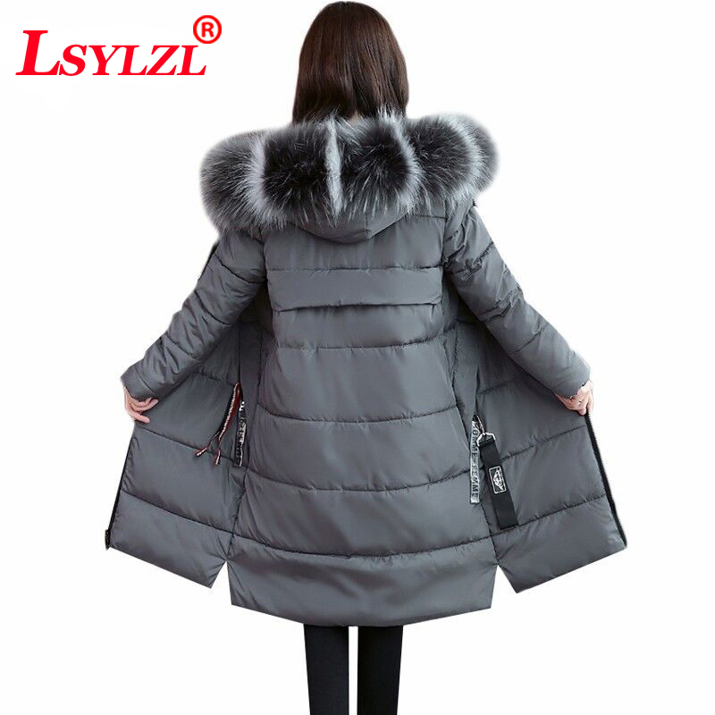 

Plus Size 6XL Winter Coat Women Thick Hooded Parka Female Long Fur Collar Down Cotton Jacket Solid Warm Outwear C490, Black