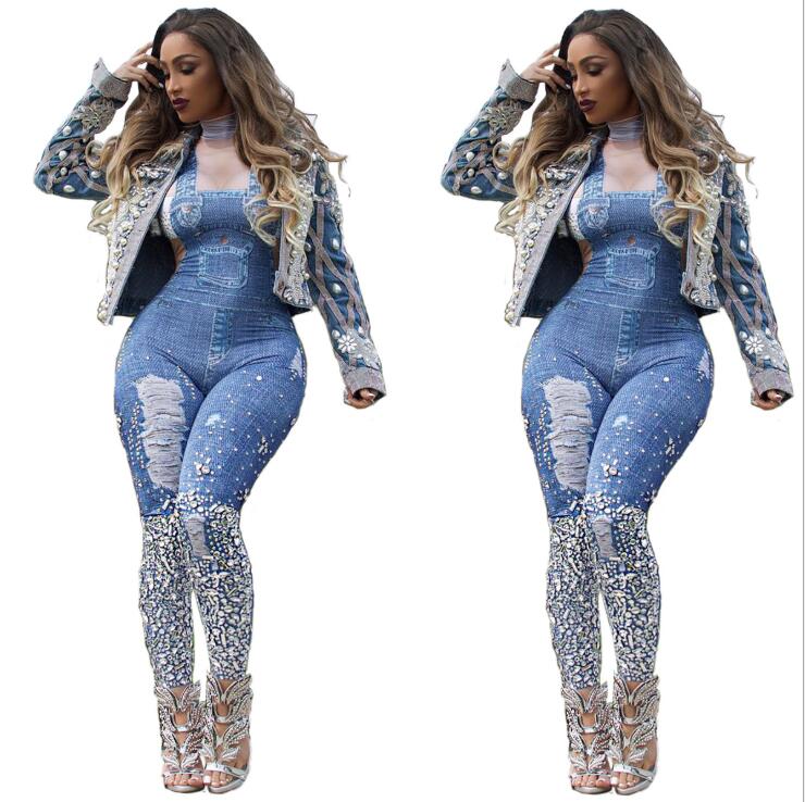 

Holanono Denim Jumpsuit Elegant Overalls Women Turtleneck Long Sleeve Skinny Blue Jeans Jumpsuit Long Pants Casual Rompers, Blue denim jeans