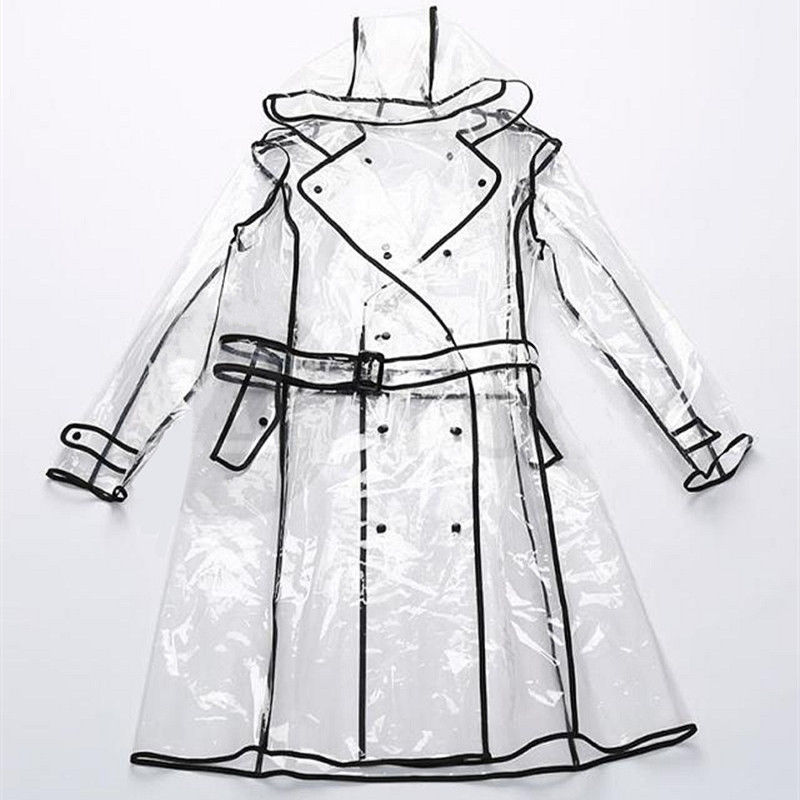 

Jacket Raincoat Runway Black Women Girls Rain Coat EVA Ladies Windproof Clear Vinyl Hoodie, Beige