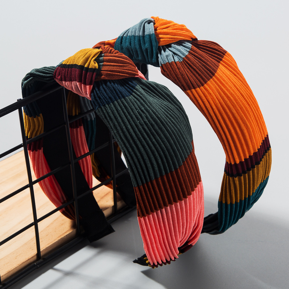 

Simple hair band female contrast color stitching striped headband female knot bow big wide edge hair accessories