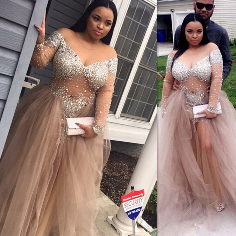 

African Champagne Plus Size Prom Dresses 2020 vestidos de fiesta largos elegantes de gala Long Sleeve Imported Party Dress, Ivory