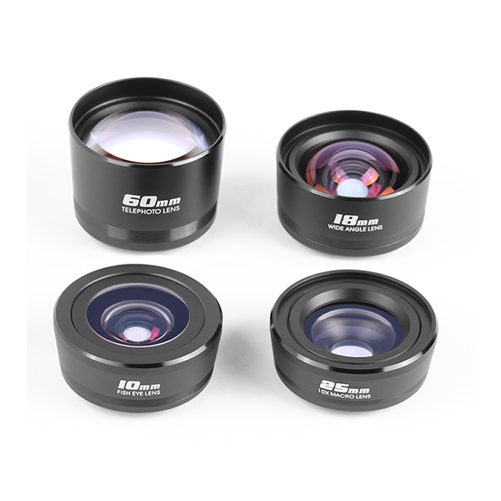 

Optical Mobile Phone lens 4 Sets Wide-Angle & Fisheye & Macro Lens Telephoto Lens With Metal Clip For All Smartphone And PDA
