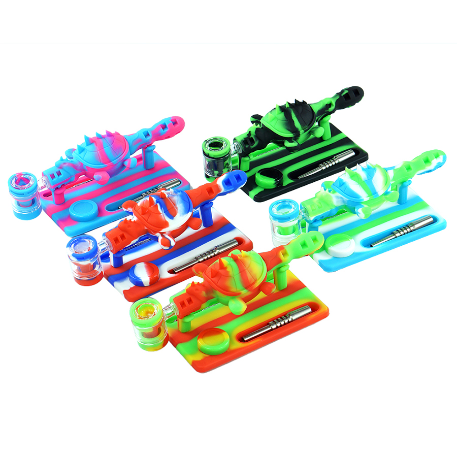 

9 4 smoking pipe 2 in 1 silicone bong oil pipes turtle bong full set with titanium nail glass bowl hookah