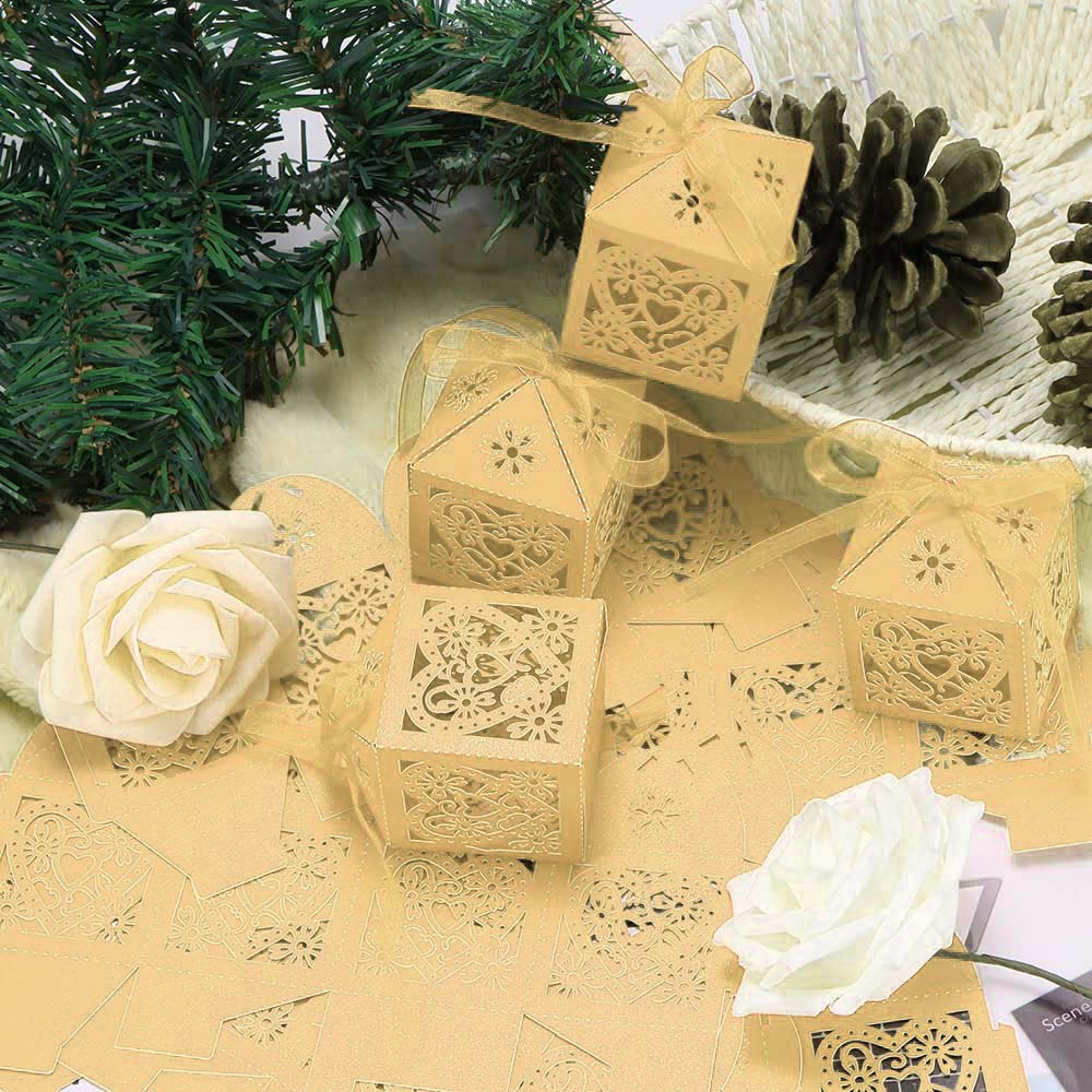 

Candy Box Hollow Design Laser Cut Wedding Sweets Candy Gift Favour Boxes With Ribbon Table Decorations 100pcs