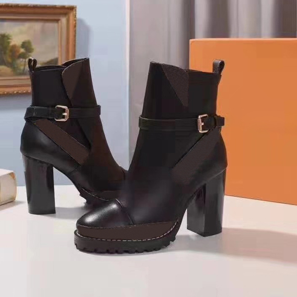 

Women's leather shoes lace up ankle boots women's coarse heel round autumn winter Martin size 35-42, Black