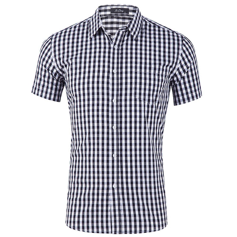 

Small Plaid Button Down Shirt Men Summer Short Sleeve Slim Fit Mens Dress Shirts Casual Checks Gingham Chemise Homme GD27, Gd27-blue