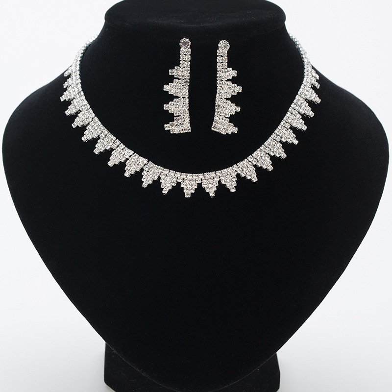 

Grace Marry Necklace Earrings Twinset Bride Headwear Wedding Dress Match Dinner Woman Style Jewelry, Golden