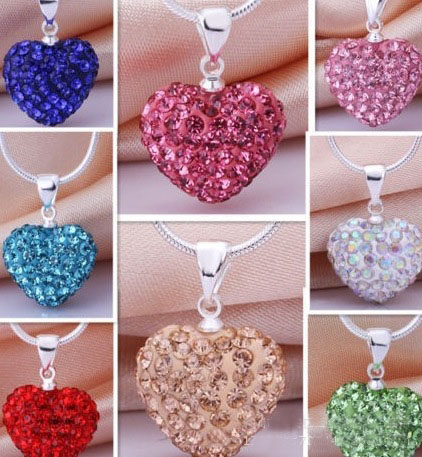 

Hot Selling Love Heart Pendants Necklace Multicolor Genuine Crystal Disco Ball Lady s925 Silver Jewelry for Women Girls