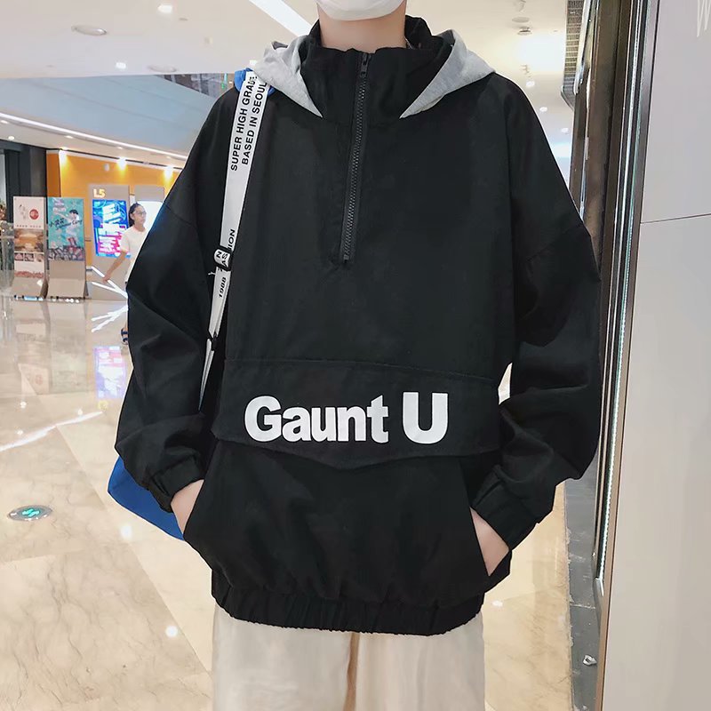 

Wholesale 2020 Men's Spring autumn Hong Kong style Korean trendy student bf loose jacket hooded hip-hop students Coat, Black