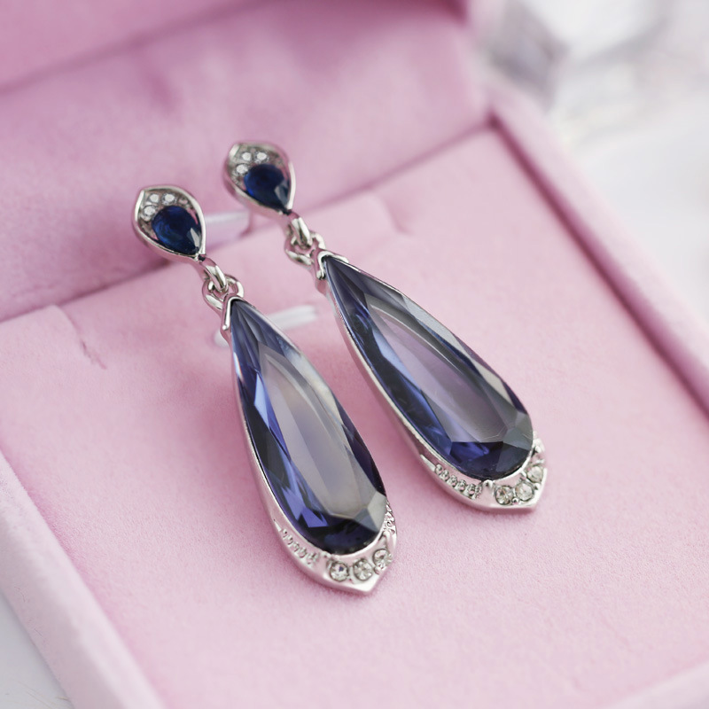 Tempérament arc mini-boucles d'oreilles goutte longues avec strass cristal bleu boucles d'oreilles de marque pour fille belle dame bijoux saphir