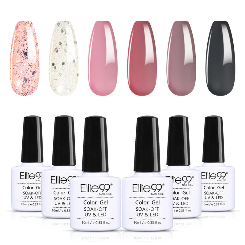 

Elite99 6pcs/Lot 10ml Shiny Color Gel Polish Series Nail Kit Soak Off UV LED Rose Gold Glitter Nail Gel Lacquer Manicure Set