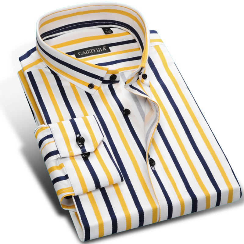 mens yellow striped dress shirt