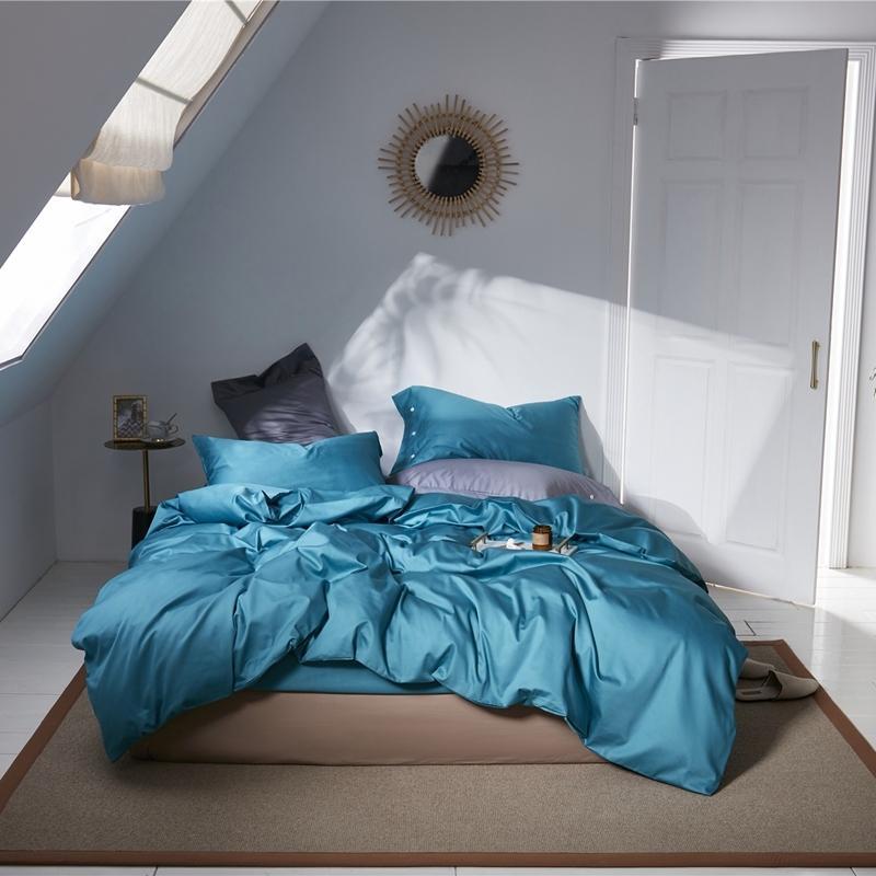 

42 Duvet Cover Set  Queen King size Multi Solid Color Bedding set Fitted/Flat Bed sheet, Color 15