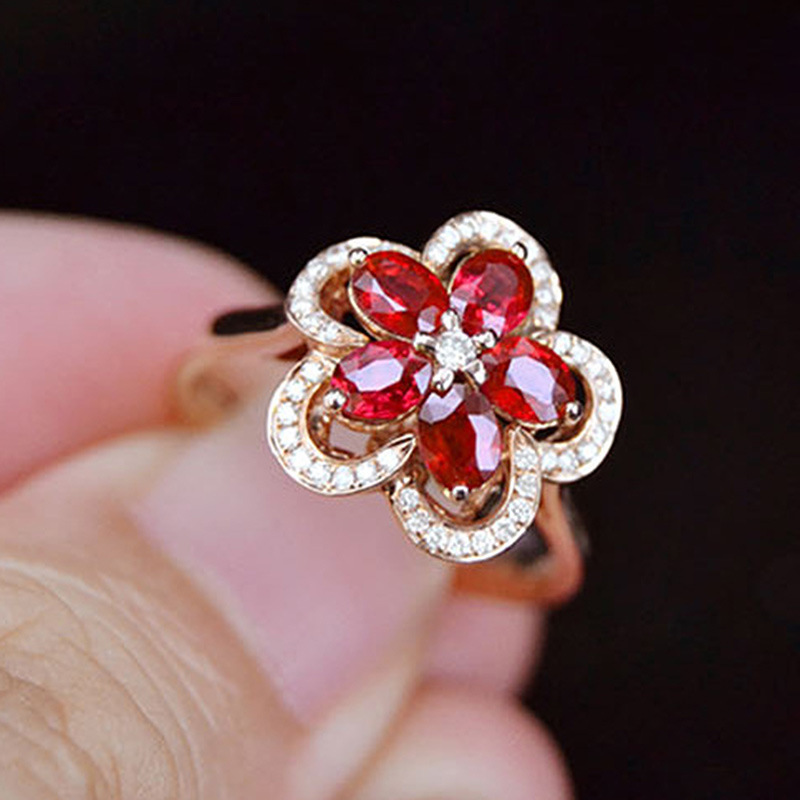 

Silver Ring Woman Flower Ring Red Flower Form Ring Plating Rose Gold Silver Accessories