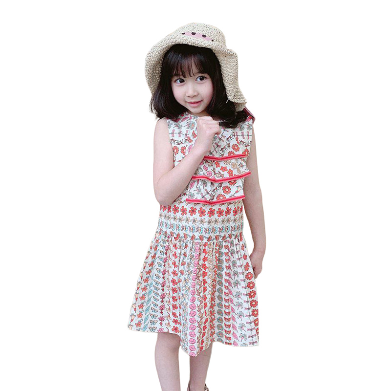 

new Baby Girls Dress Child Girl Small Fragrance Wind Lapel Flower Printed Doll Dress Kids Casual Princess Dresses