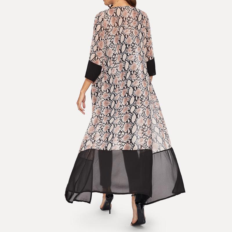

2019 Summer New Fashion Slim Type Women Casual Loose Snake Leopard Print Long Sleeved Cardigan Blouse Z725, Brown