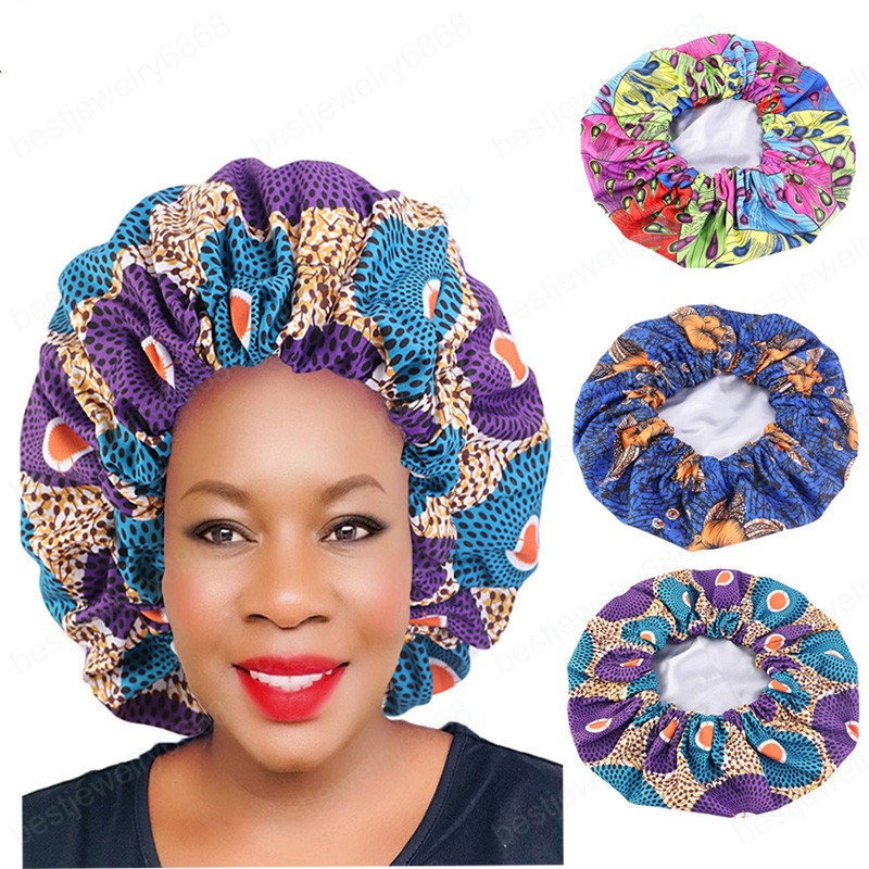 

African Pattern Ankara Print Bonnet Women Night Sleep Cap Satin Lining Soft Extra Large Headwear Ladies Headwrap Hair Care Hat, Mixed color