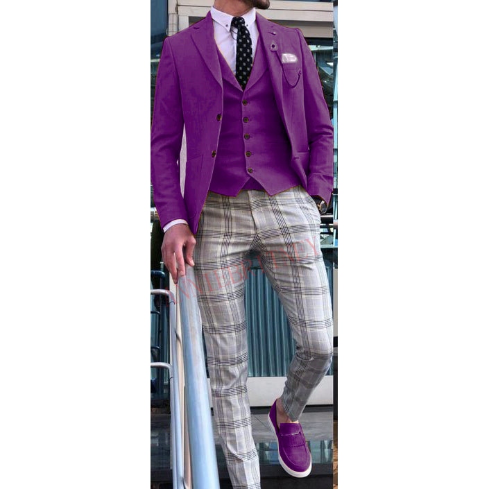 

2020 Purple Suit Men 3Pcs Male Tuxedo Slim fit Casual Summer High Street Blazer Men Custom Plus Size Prom Jacket Vest Pants Set, Orange