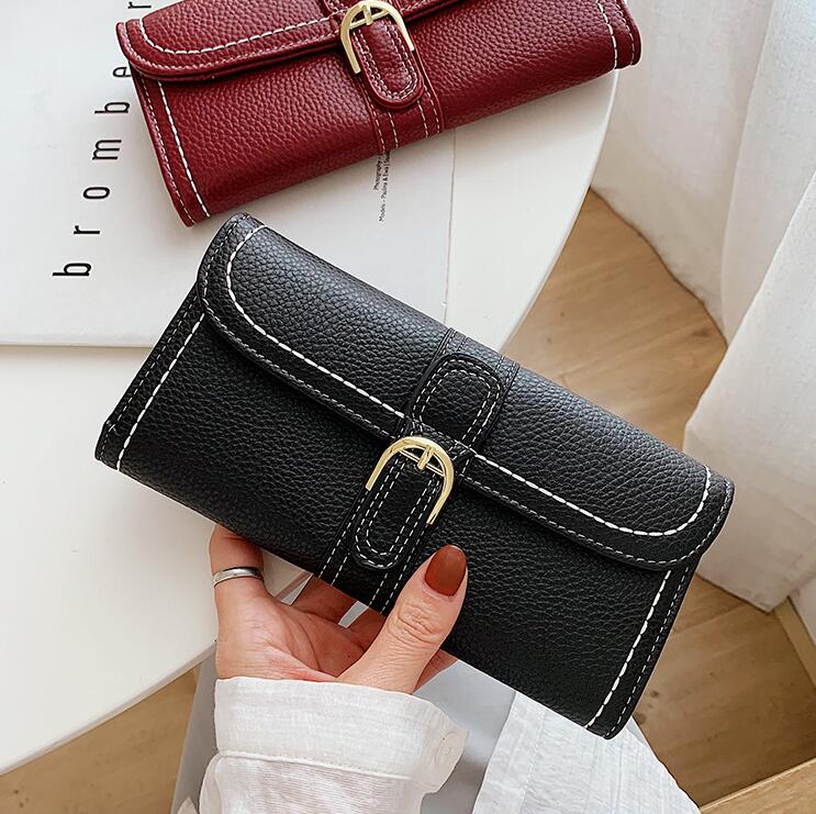 

Factory wholesale women bag casual car stitching decorations womens purse retro leather long purses simple belt decoration storage wallets, Grey2(printing box )