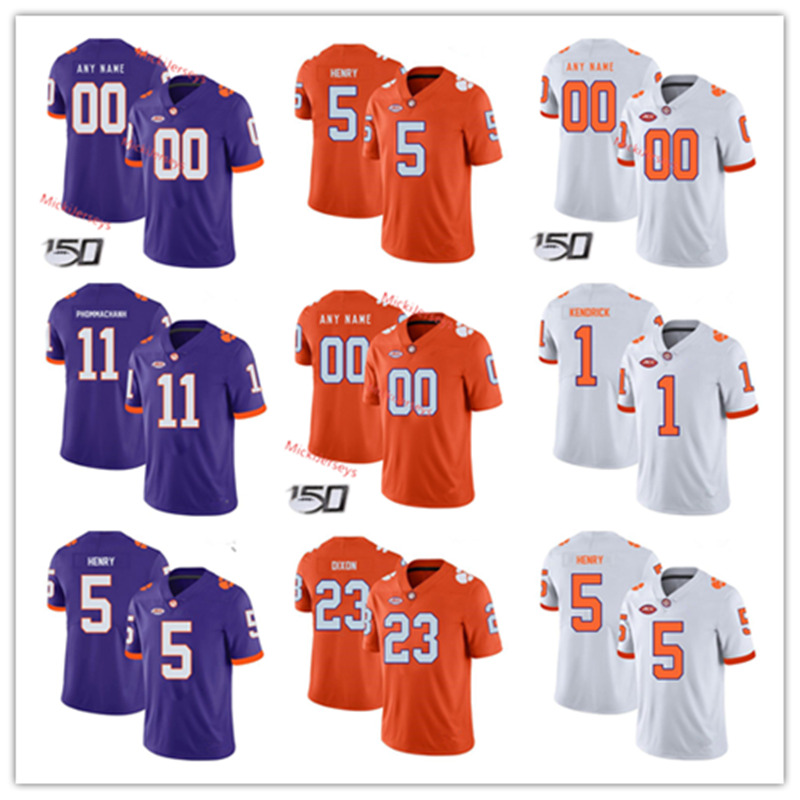 

Clemson Tigers Taisun Phommachanh Andrew Booth KJ. Henry Derion Kendrick Mike Jones AJ. Terrell Sheridan Jones Clemson Football Jersey, White/150th patch