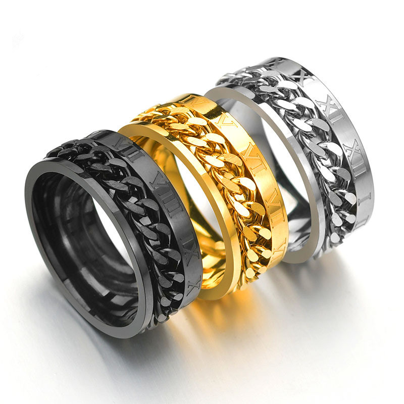 

luxury designer Roman numeral chain stainless steel ring 316L titanium steel tide male female domineer turns chain ring free