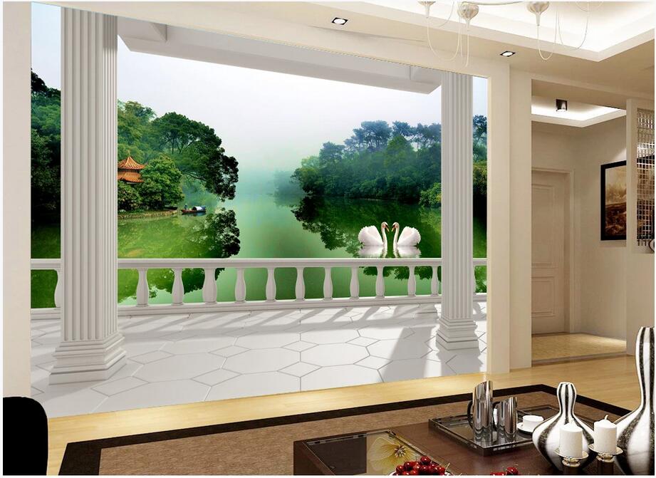 

3d wallpaper custom photo mural Swan Lake Pavilion Quiet early morning 3D background wall art stickers murals wallpaper for walls 3 d, Non woven